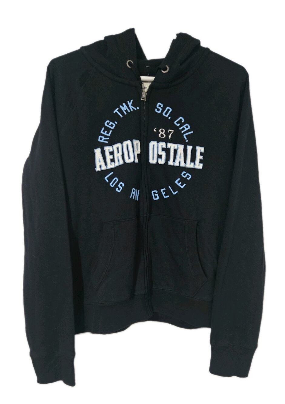 NEW Aeropostale Women's Black Full-Zip Hoodie L With Embroidered Logo & Pockets